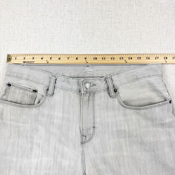 Gap Straight Fit Jeans Men's Light Grey 5 Pocket Faded Denim Size 35/32 - Picture 9 of 15